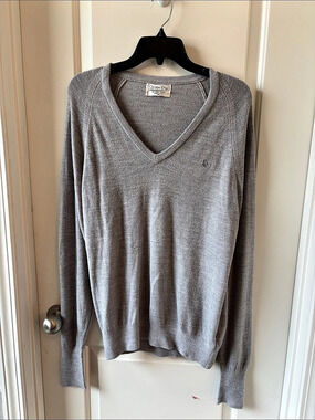 Christian Dior Gray Wool Blend V-Neck Sweater
